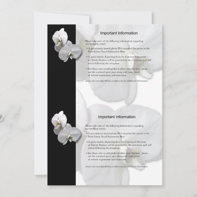 White Orchids Information Sheet 3 Invitation (Front)