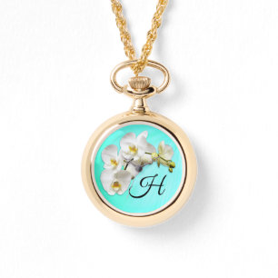 White Orchids Initial Monogram Watch
