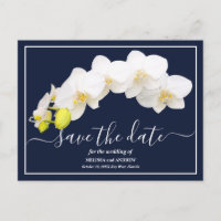 White Orchids Navy Background Save The Date