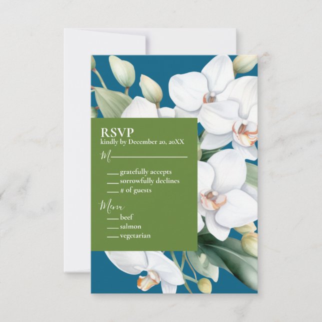 White Orchids Ocean Blue Wedding Invitations (Front)