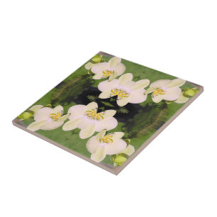 White Orchids on a green background Ceramic Tile