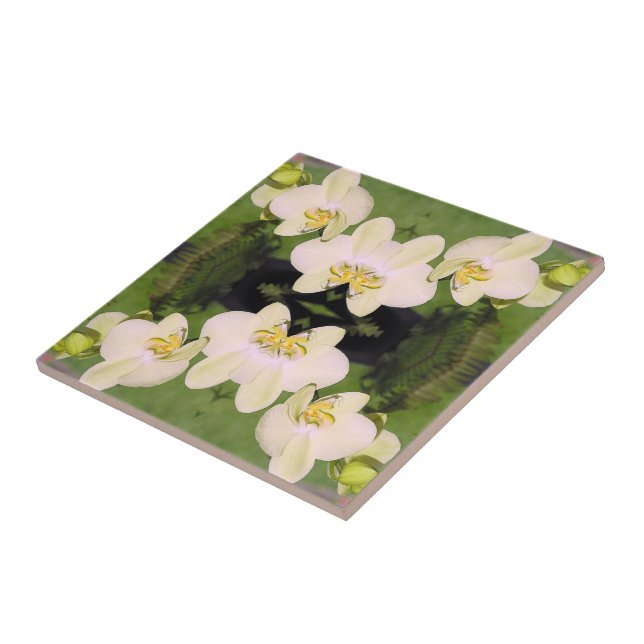 White Orchids on a green background Ceramic Tile (Side)