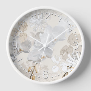 White orchids on a light cream   clock