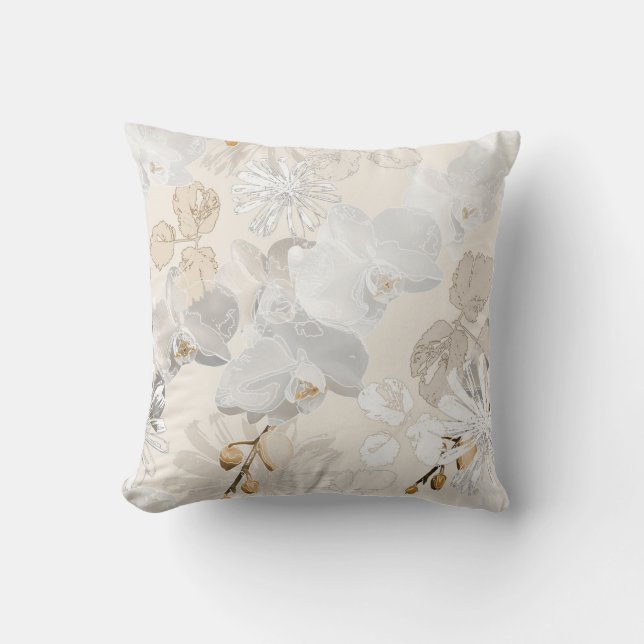 White orchids on a light cream  cushion (Front)