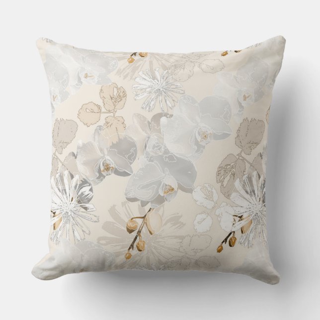 White orchids on a light cream cushion (Front)