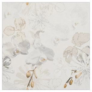 White orchids on a light cream  fabric
