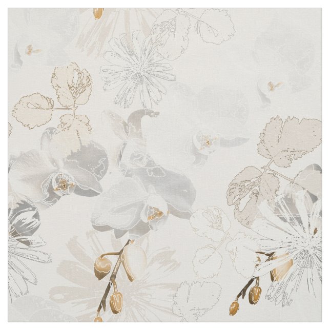 White orchids on a light cream  fabric (Swatch)