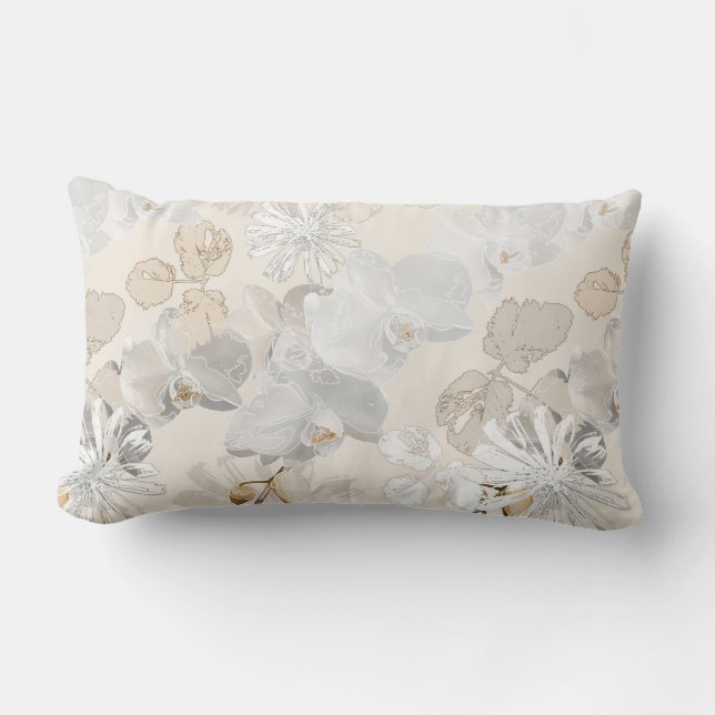 White orchids on a light cream   lumbar cushion (Front)