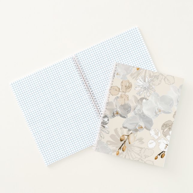 White orchids on a light cream  notebook (Inside)