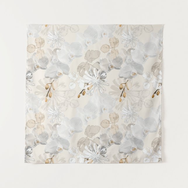 White orchids on a light cream   tapestry (Front)
