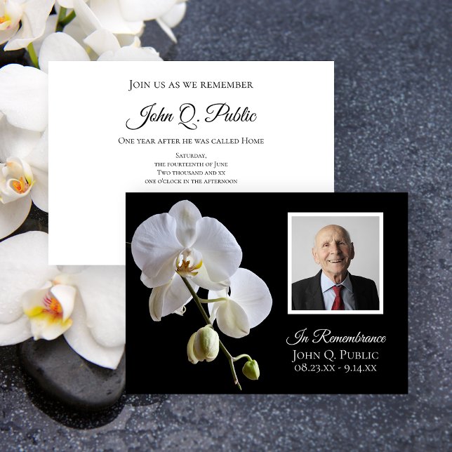 White Orchids on Black Death Anniversary Invitation (Creator Uploaded)