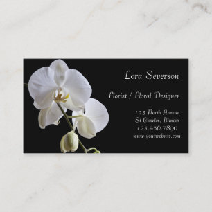 White Orchids on Black Florist Business Card