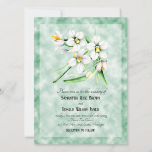 White Orchids on green background wedding Invitation