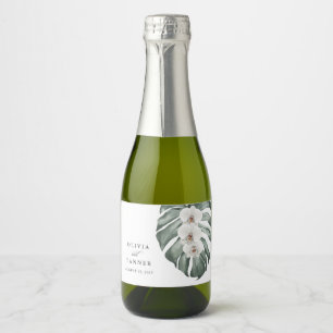 White Orchids on Monstera Tropical Paradise Sparkling Wine Label