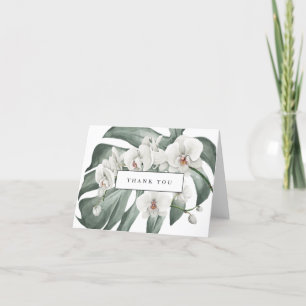 White Orchids on Monstera Tropical Thank You Card