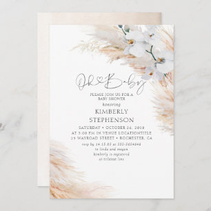 White Orchids Pampas Grass Oh Baby Shower Invitation