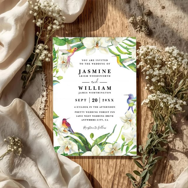 White Orchids Rustic Elegant Chic QR Code Wedding Invitation (Creator Uploaded)
