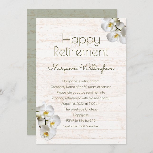 White Orchids Rustic Retirement Party Invitation (Front/Back)