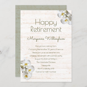 White Orchids Rustic Retirement Party Invitation