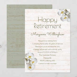 White Orchids Rustic Retirement Party Invitation
