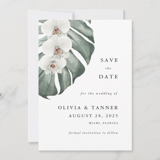 White Orchids Tropical Paradise Save the Date (Front)