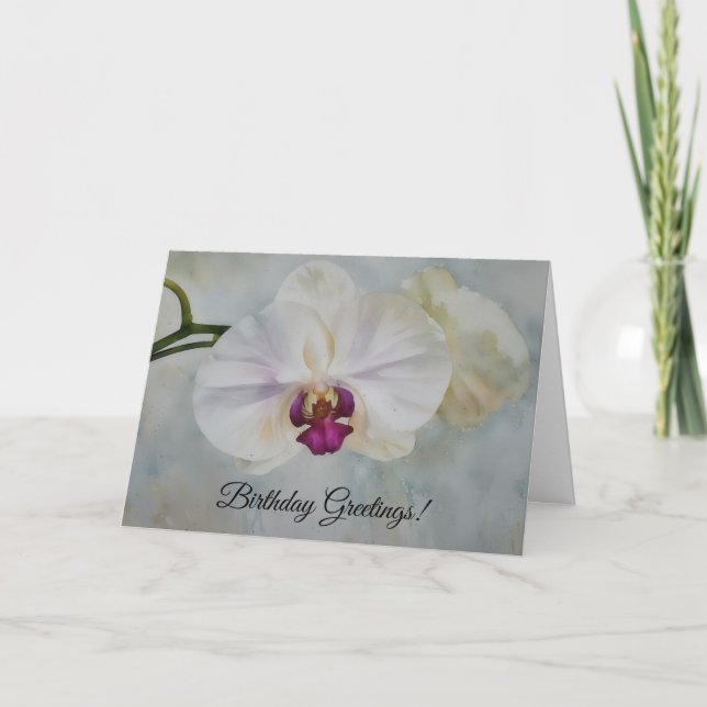 White Orchids Tropical Style Art Birthday Card (Front)