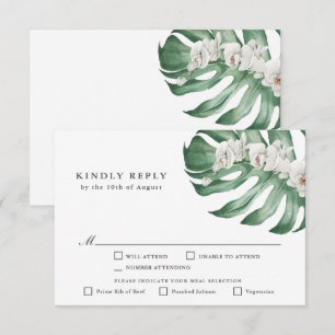 White Orchids Tropical Wedding RSVP with Entrees Card