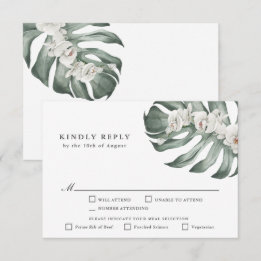 White Orchids Tropical Wedding RSVP with Entrees Card