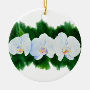 white orchids water colour floral ceramic ornament