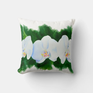white orchids water colour floral cushion