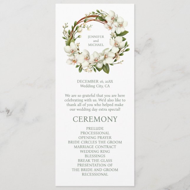 White Orchids Wedding Ceremony Program (Front)