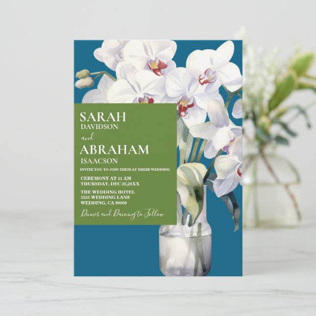 White Orchids Wedding Invitation (Standing Front)