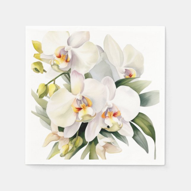 White Orchids Wedding Napkin (Front)