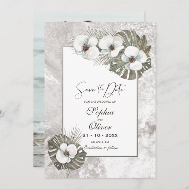 White Orchids Wedding  Save The Date (Front/Back)