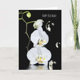white orchids with bubble reflection birthday card