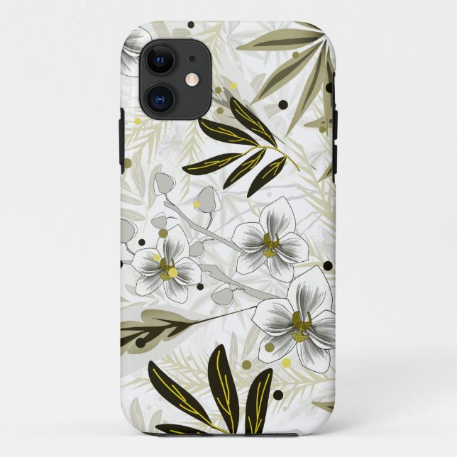 White orchids with olive tropical leaves Case-Mate iPhone case (Back)