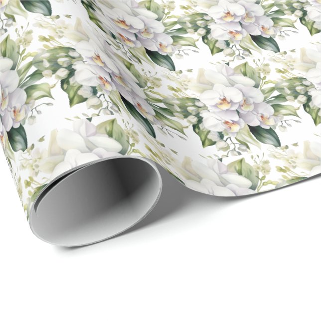 White Orchids  Wrapping Paper (Roll Corner)