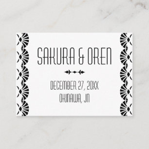 White Oriental Art Deco Style Wedding Place Cards