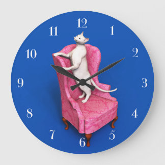 White oriental cat round clock