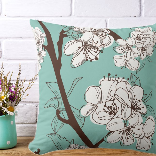 White Oriental Flower Branch Cushion (Creator Uploaded)