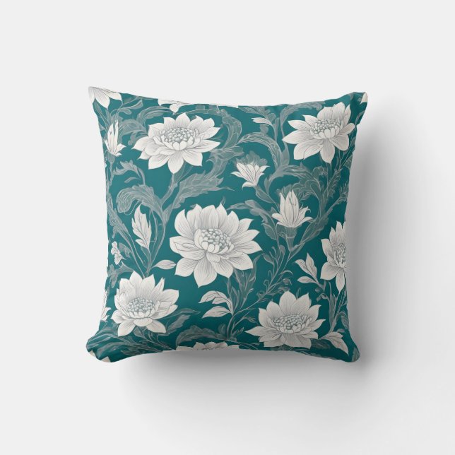 White oriental flower design cushion (Front)