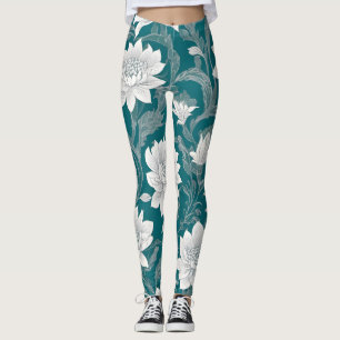 White oriental flower design leggings