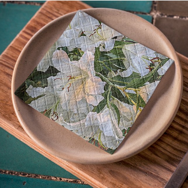 White Oriental Lilies Floral Napkin (In Situ Plate)