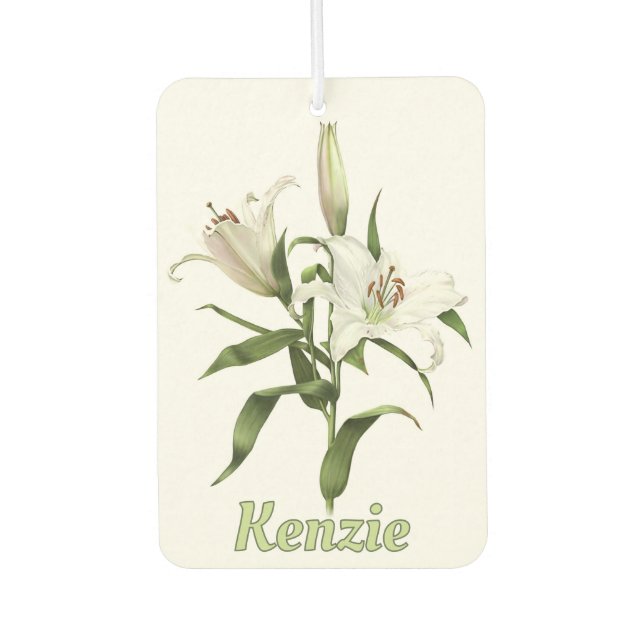 White Oriental Lily Botanical Art Personalised  Car Air Freshener (Front)