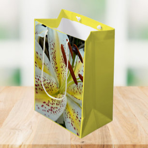 White Oriental Lily with Yellow Starburst Floral Medium Gift Bag
