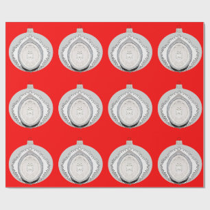 White Ornament on Red Wrapping Paper