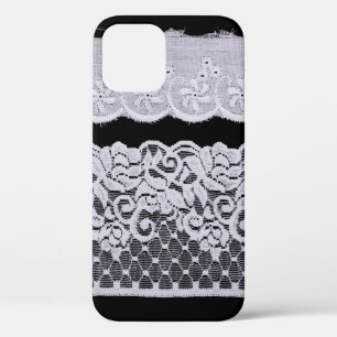 White Ornamental Lace isolated on black background iPhone 12 Case