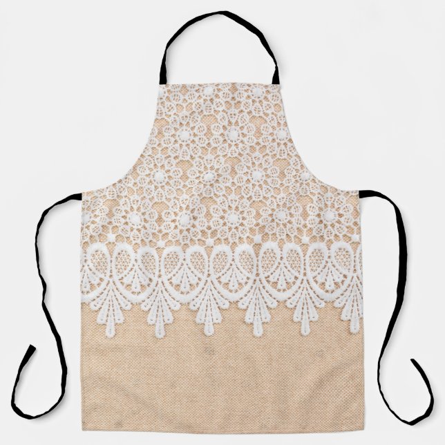 White Ornamental Lace over fabric design Apron (Front)