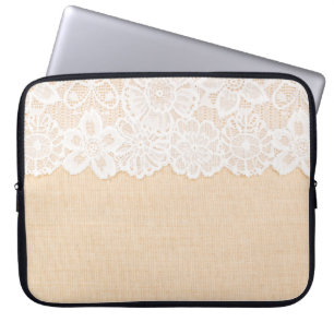White Ornamental Lace over fabric design for borde Laptop Sleeve