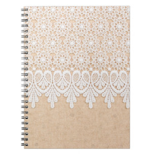 White Ornamental Lace over fabric design Notebook